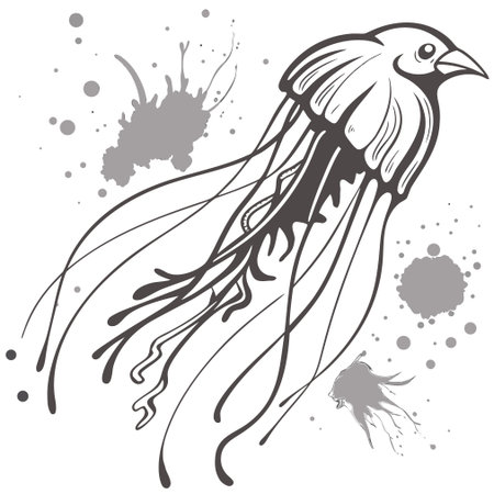 Jellyfish. Hand drawn vector illustration in black and white.のイラスト素材