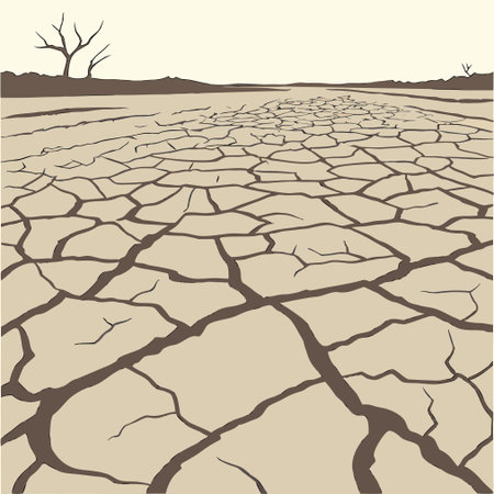 Dry and cracked earth. Vector illustration of dry land with dry tree.のイラスト素材