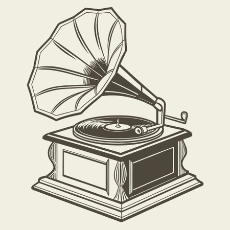Vintage gramophone. Vector illustration in monochrome style.のイラスト素材