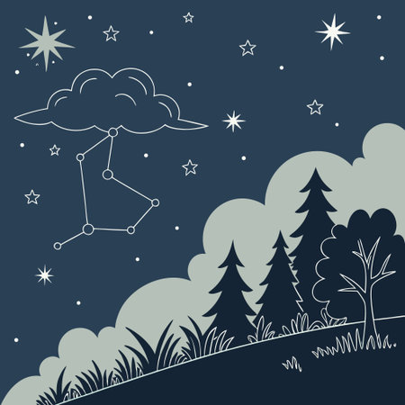 Night sky with stars and clouds. Vector illustration in flat style.のイラスト素材
