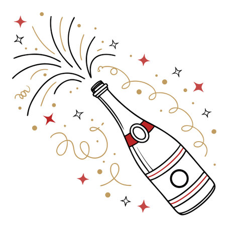 Champagne bottle and fireworks on a white background. Vector illustration.のイラスト素材