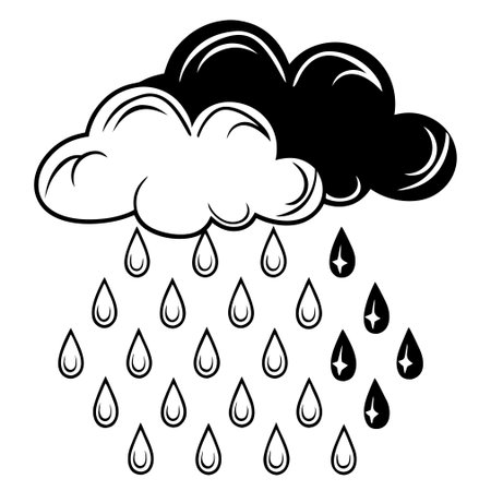 Rainy weather icon. Black and white illustration of rain drops.のイラスト素材