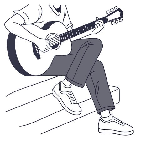 Illustration of a man playing the guitar on a white background.のイラスト素材