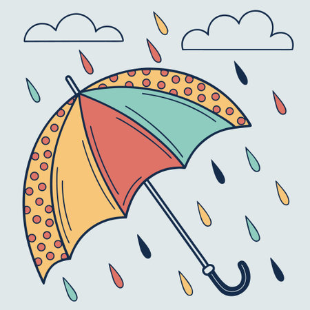 Umbrella in the rain. Hand drawn doodle vector illustration.のイラスト素材