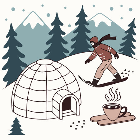 Vector illustration of a snowboarder on the background of the winter landscapeのイラスト素材