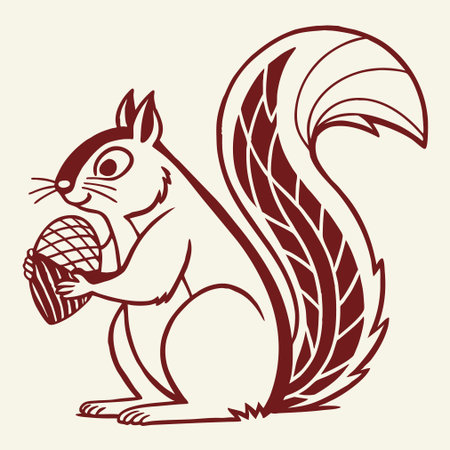 Squirrel with a nut in its paws. Monochrome vector illustration.のイラスト素材