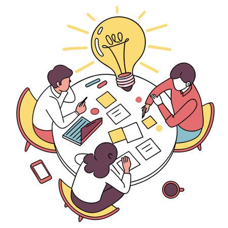 Business people sitting at table and brainstorming. Teamwork concept. Vector illustration.のイラスト素材