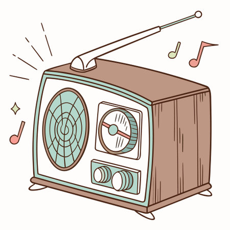 Retro radio with antenna. Vector illustration in doodle style.のイラスト素材