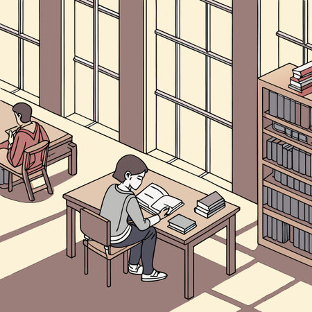 Vector isometric illustration of a man reading a book in the libraryのイラスト素材