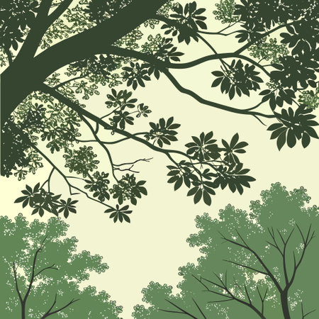 Tree silhouettes with green leaves. Vector illustration for your design.のイラスト素材