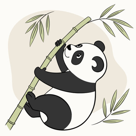 Cute cartoon panda sitting on bamboo branch. Vector illustration.のイラスト素材
