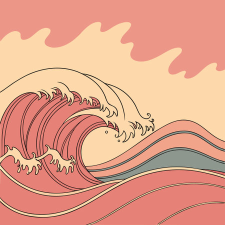 Vector illustration of a wave on the beach. Hand-drawn waves.のイラスト素材