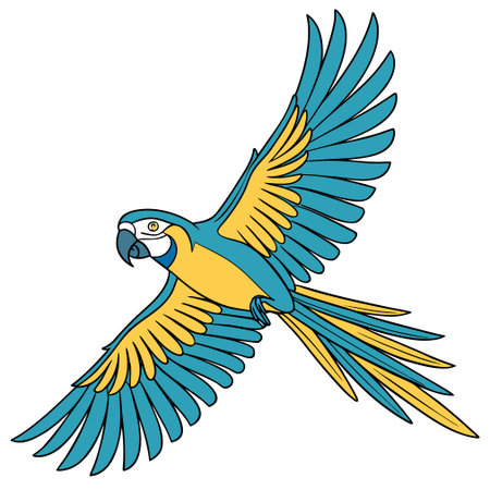 Blue and yellow macaw parrot isolated on white background. Vector illustrationのイラスト素材
