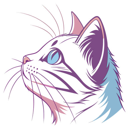 Illustration of a cat head with blue eyes on a white backgroundのイラスト素材