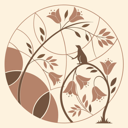 abstract background with birds and flowers in retro style, vector illustrationのイラスト素材