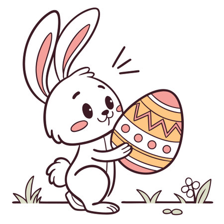 Easter bunny with egg. Vector illustration of cute cartoon bunny with egg.のイラスト素材