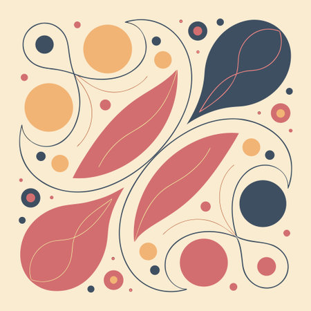 Abstract floral background with circles and leaves in retro style. Vector illustration.のイラスト素材