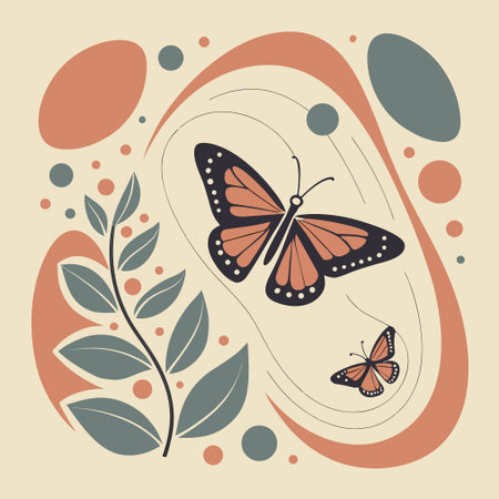 Butterfly and floral background. Vector illustration in retro style.のイラスト素材