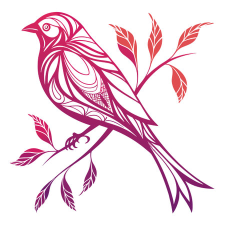 Vector image of a bird on a branch with leaves. Tattoo.のイラスト素材