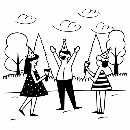 Birthday party, people in the park cartoon vector illustration graphic designのイラスト素材