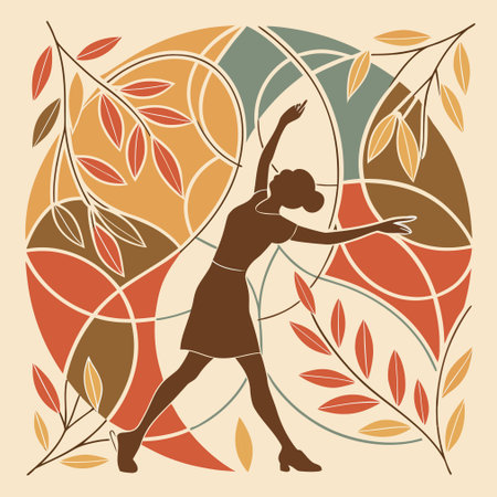 Ballerina silhouette on a floral background.  Vector illustration.のイラスト素材