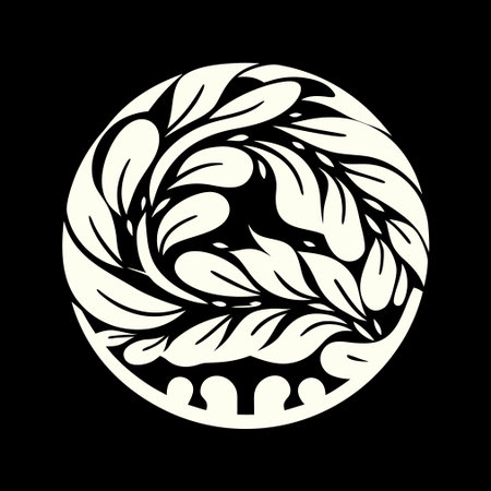 Ornament in the form of a circle with a pattern of leavesのイラスト素材