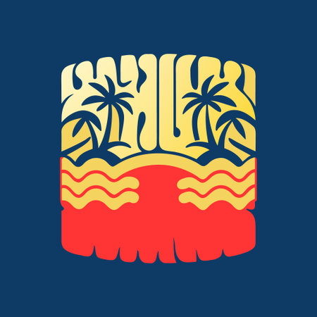 Tropical island with palm trees and waves. Vector illustration.のイラスト素材
