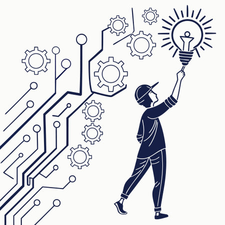 Vector illustration of a man with a light bulb on a circuit boardのイラスト素材