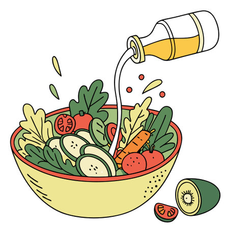 Vegetable salad in a bowl. Hand drawn vector illustration.のイラスト素材