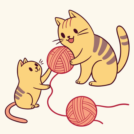 Vector illustration of a cat playing with a ball of yarn and a kittenのイラスト素材