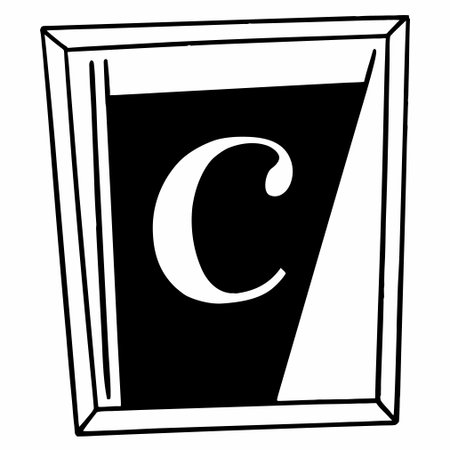 C letter in black and white on a black background. Vector illustrationのイラスト素材