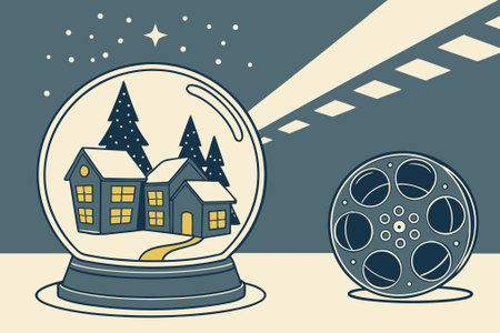 Vector illustration of a snow globe with a house and a film reelのイラスト素材