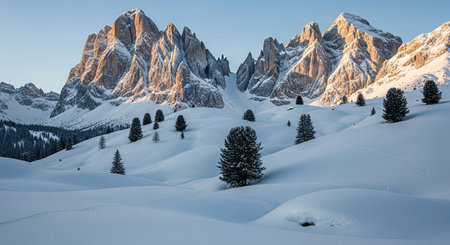 Beautiful winter landscape in the Dolomites mountains, Italy.の素材