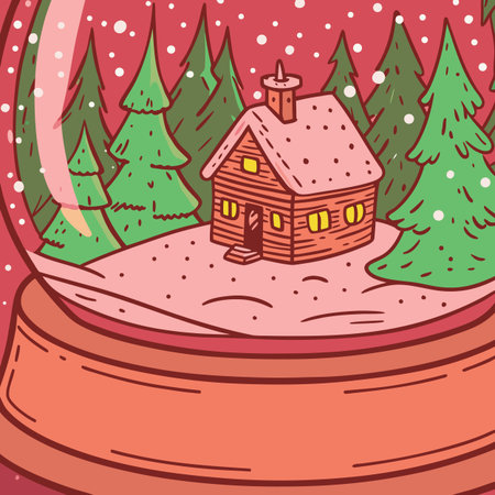 Vector illustration of a snow globe with a little house in the forestのイラスト素材