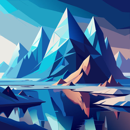 Icebergs in the ocean. Vector illustration of a mountain landscape.のイラスト素材