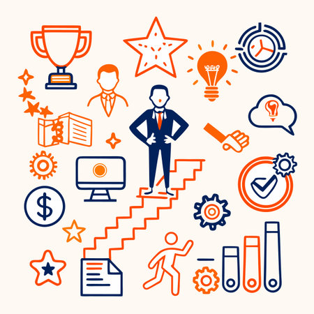 Business and success icon set, thin line design, vector illustration.のイラスト素材