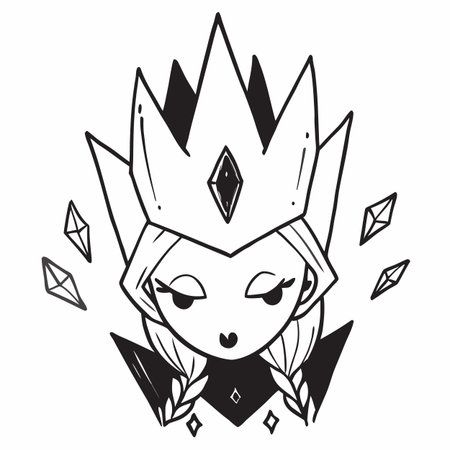 Cute princess in a crown. Black and white vector illustration.のイラスト素材