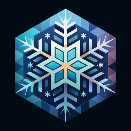 A geometric snowflake design featuring cool blue tones, intricate details, and a modern aesthetic. Perfect for winter-themed projects and designs.のイラスト素材