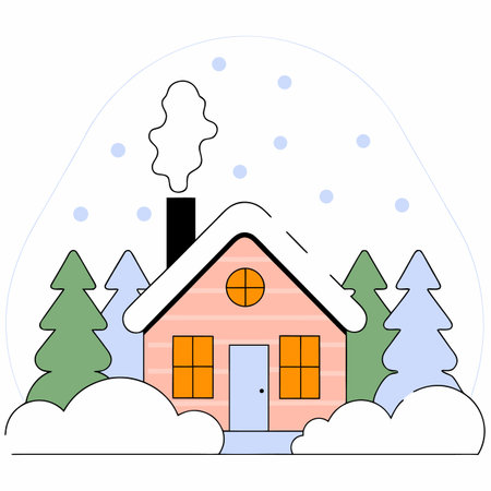 House with chimney and snow. Vector illustration in flat style.のイラスト素材