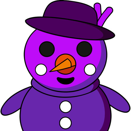 A cartoon illustration of a purple snowman wearing a matching hat and scarf, featuring a carrot nose and button details, set against a white background.のイラスト素材