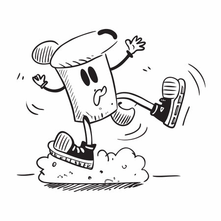 Hand drawn vector illustration of a cartoon trash can running away from someone.のイラスト素材