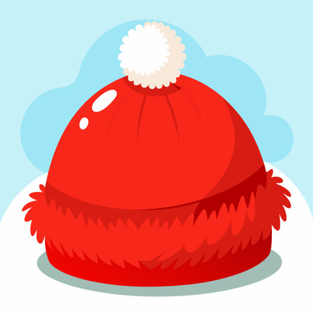 A cheerful illustration of a red winter hat with a fluffy white pom-pom, perfect for seasonal designs.のイラスト素材