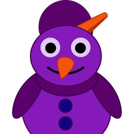 A cheerful purple snowman illustration with a carrot nose, perfect for winter or holiday themes. The snowman has a hat and scarf.のイラスト素材