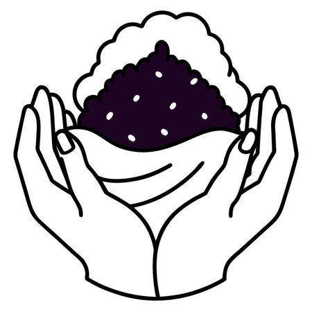 A minimalist line art illustration featuring two hands gently cupping a mound of soil, topped with fluffy clouds, symbolizing care, growth, and environmental stewardship.のイラスト素材