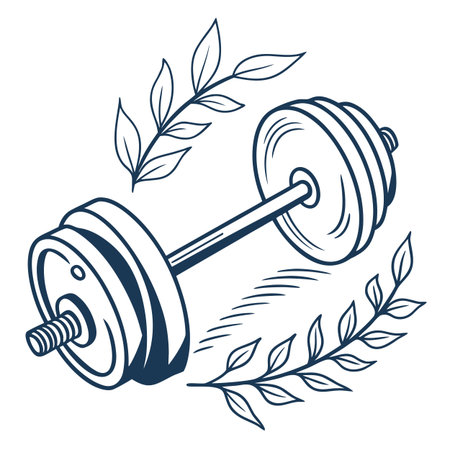 Dumbbells with laurel wreath. Vector illustration.のイラスト素材
