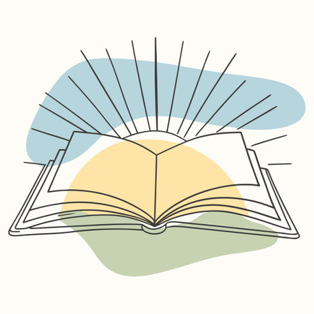 Open book with rays on white background. Vector illustration in doodle style.のイラスト素材