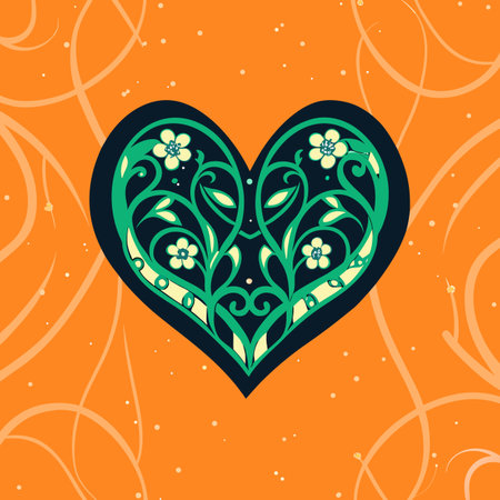 Ornamental heart with floral pattern on orange background. Vector illustration.のイラスト素材