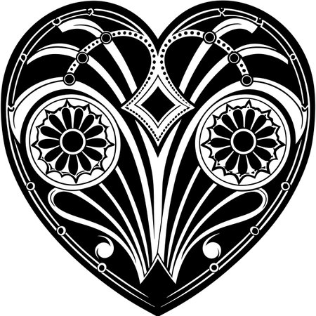 Black and White Heart with Ornament.Vector illustration ready for vinyl cutting.のイラスト素材