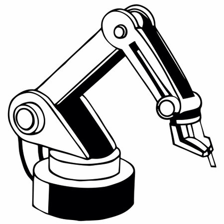 Black and White Illustration of Industrial Robotic Arm for Industrial Designのイラスト素材