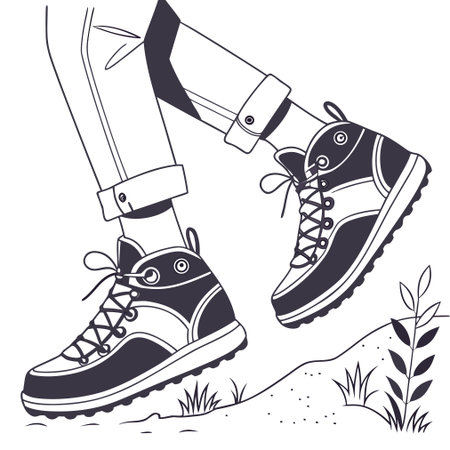 Stylish vector graphic of hiking boots designed for trekking, camping, and outdoor exploration.のイラスト素材